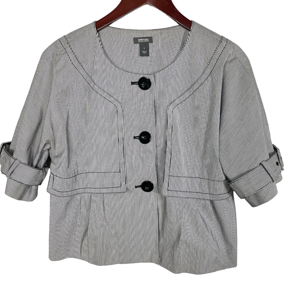 Kenneth Cole Reaction Striped Button Front Cotton Blend Shirt Jacket Top Size 6